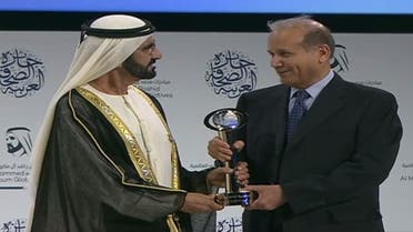 Abdulrahman Al-Rashed honored with the award by UAE Vice President and Dubai Ruler Sheikh Mohammed bin Rashid. (AMF)