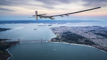 "Solar Impulse 2", a solar-powered plane piloted by Bertrand Piccard of Switzerland, flies over the Golden Gate bridge in San Francisco, California, U.S. April 23, 2016, before landing on Moffett Airfield following a 62-hour flight from Hawaii. Jean Revillard/Solar Impulse/Handout via REUTERS ATTENTION EDITORS - THIS IMAGE WAS PROVIDED BY A THIRD PARTY. EDITORIAL USE ONLY. TPX IMAGES OF THE DAY