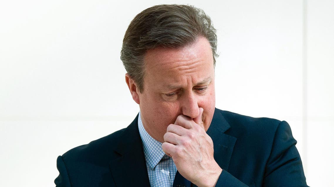 Britain's Prime Minister David Cameron pauses during his speech on the European Union at the British Museum in central London, Monday May 9, 2016. Raising the stakes in Britain's European Union membership debate, Prime Minister David Cameron said Monday that leaving the bloc would increase the risk of war in Europe. (Leon Neal/Pool via AP)