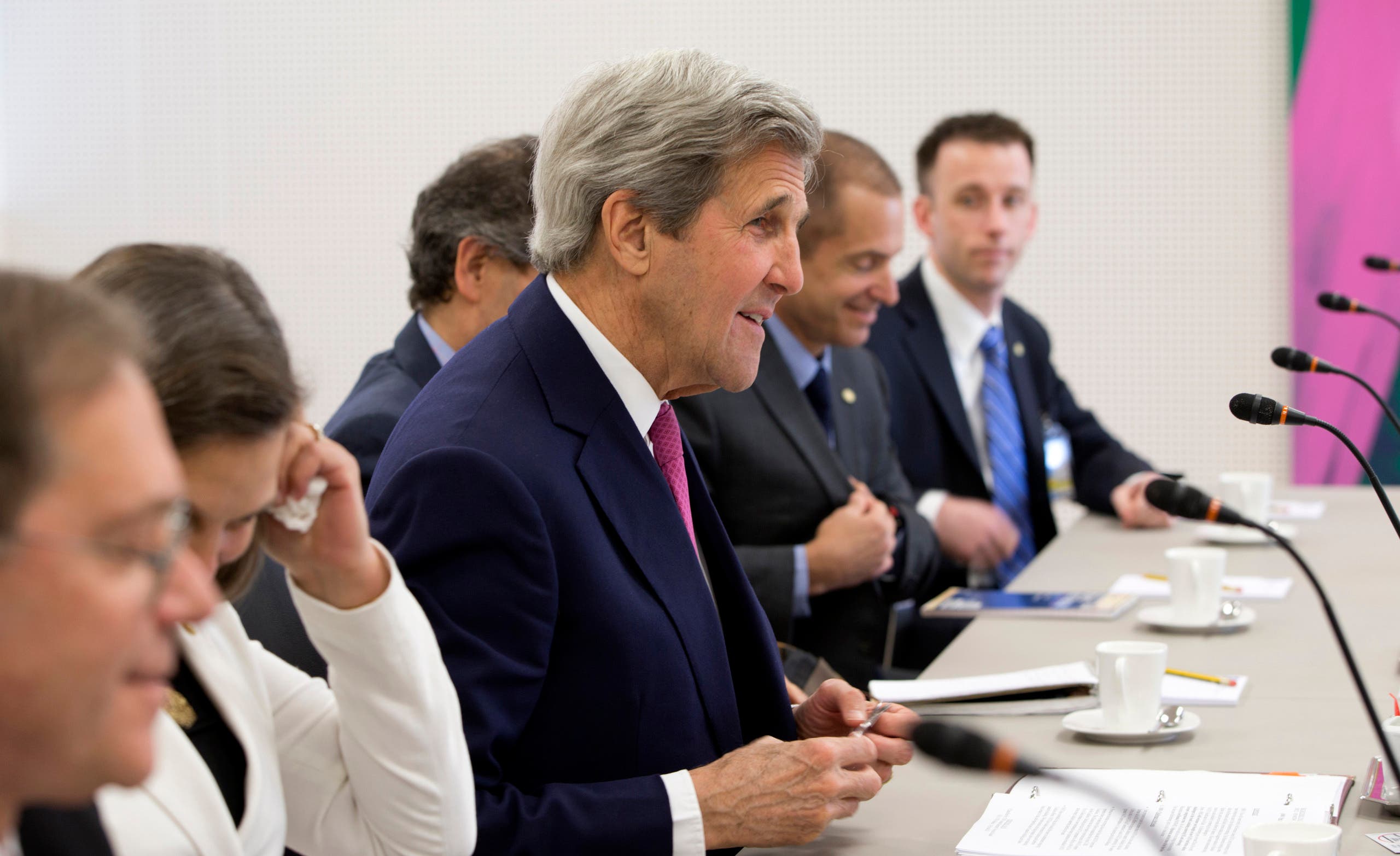 John Kerry, foreign ministers of Britain, France and Germany and EU foreign policy chief, said that Iran deserves the sanctions relief it’s due under last year’s landmark nuclear deal. (AP)