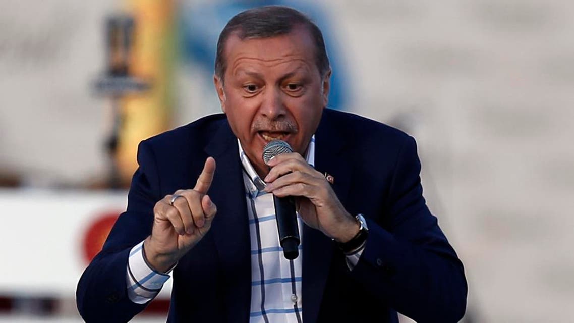 Turkey's President Recep Tayyip Erdogan addresses a rally marking the 563rd anniversary of the Ottoman conquest of Istanbul - formerly Constantinople - in Istanbul, Turkey, Sunday, May 29, 2016.