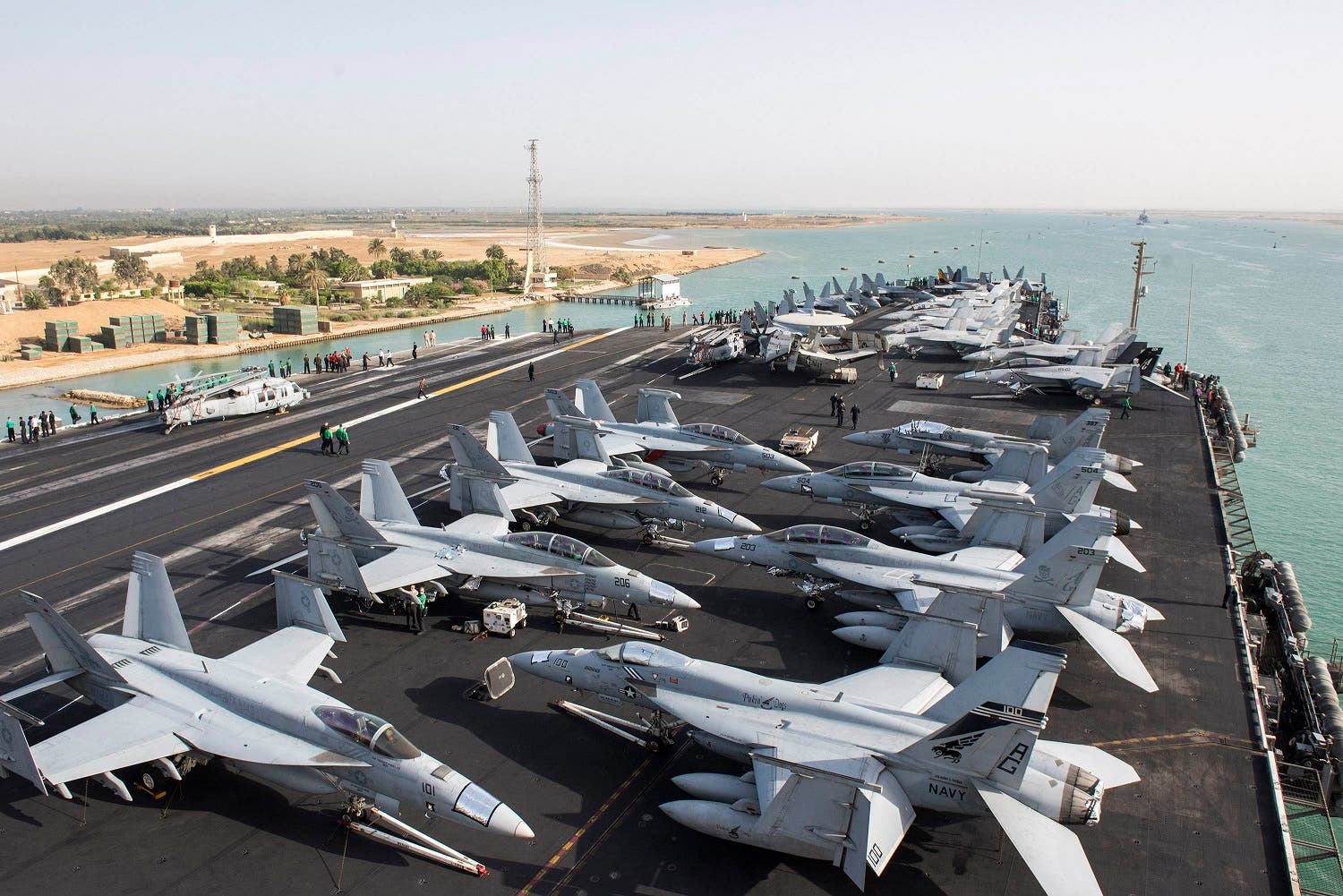 The US Navy aircraft carrier USS Harry S. Truman transits the Suez Canal, Egypt towards the Mediterranean Sea in a photo released by the US Navy June 2, 2016. U.S. fighter jets on Friday launched strikes against Islamic State from the USS Harry S. Truman aircraft carrier (Reuters)