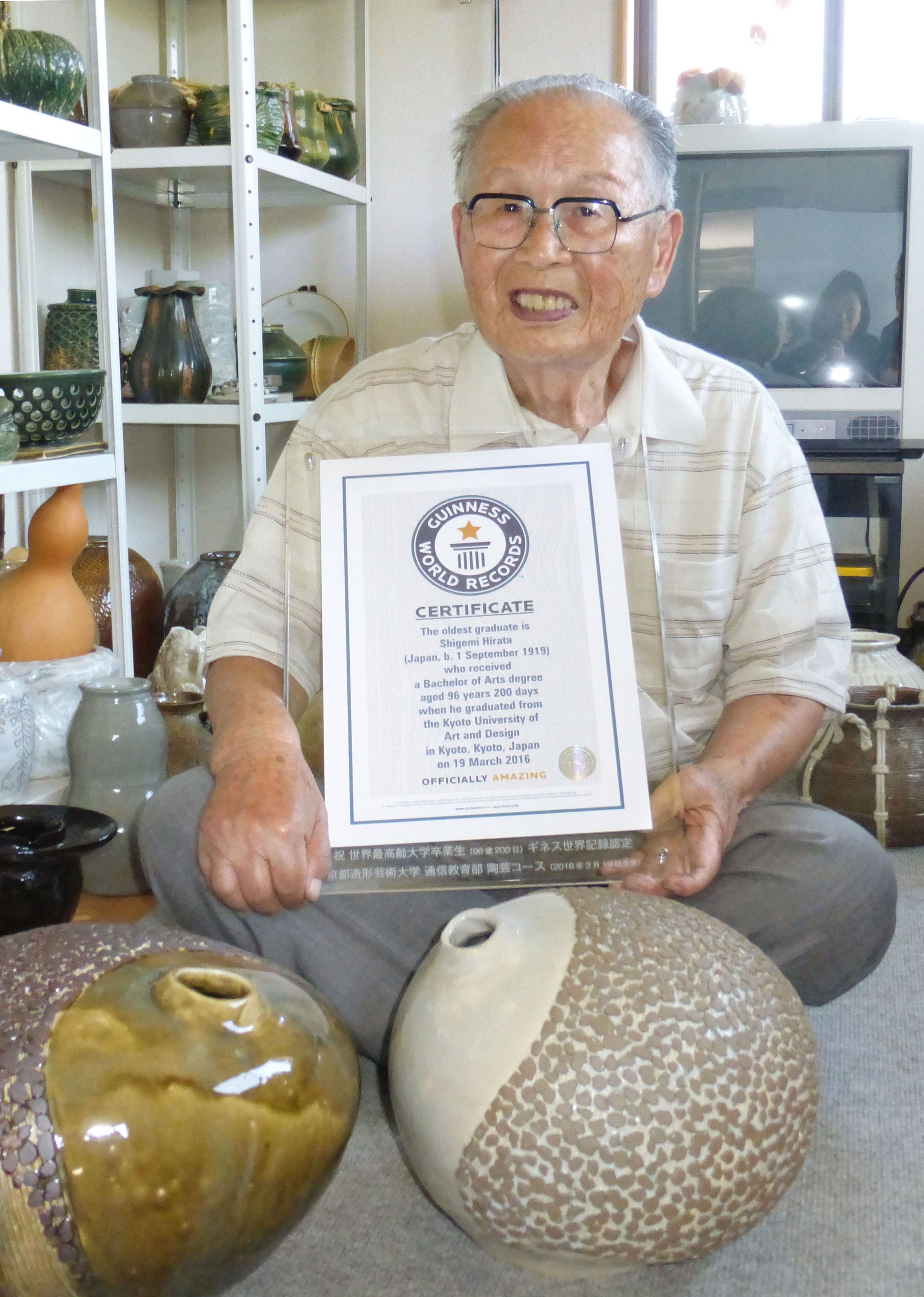 Hirata, who took 11 years to complete his ceramic arts course after taking up pottery as a pensioner, insisted he was not done setting records. (Photo courtesy: Japan Times)