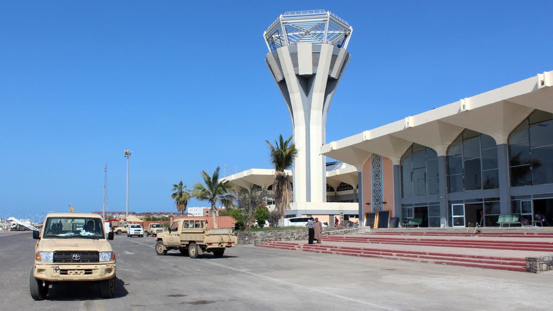Pick-up truck drive on May 5, 2016 at the International Airport of the southern port city of Aden, as the first passenger plane landed after the airport reopened after months of closure due to security issues. (AFP)