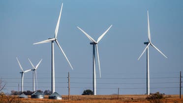 In this Nov. 3, 2015 file photo, wind turbines dot the landscape near Steele City, Neb. Wind turbines and solar panels accounted for more than two-thirds of all new electric generation capacity added to the nation’s grid in 2015, according to a recent analysis by the U.S. Department of Energy. The remaining third was largely new power plants fueled by natural gas, which has become cheap and plentiful as a result of hydraulic fracturing. (AP)