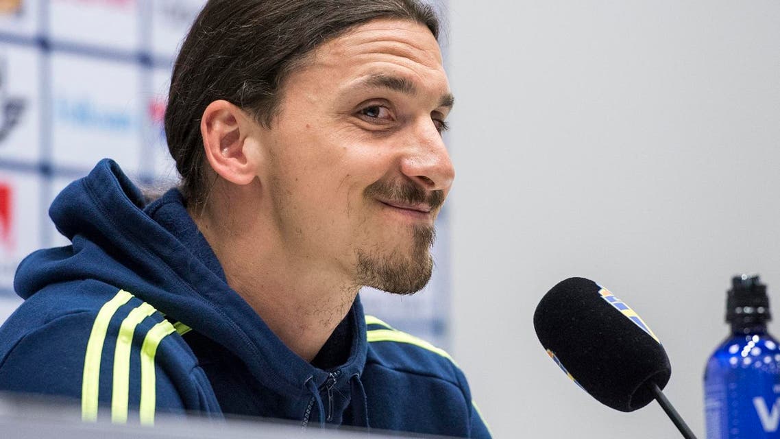Sweden’s Zlatan Ibrahimovic smiles during a press conference following training with Sweden’s national football team at the Friends Arena in Stockholm (File Photo: AP)