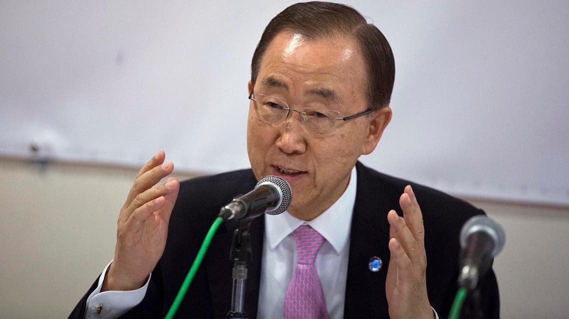 Ban Ki-moon, speaks at the Solidarity Now group offices, which helps victims of Greece's financial crisis and migrants stuck in the country, in Athens, on Friday, June 17, 2016. The United Nations secretary-general is visiting a charity in Athens, ahead of talks with Greek government officials and a trip to the island of Lesbos, which is at the forefront of Greece's immigration crisis. (AP Photo/Petros Giannakouris)