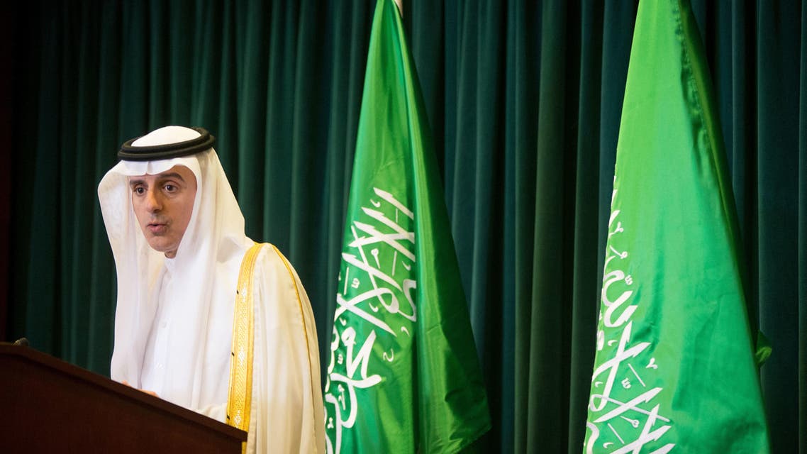Saudi Arabia Foreign Minister Adel al-Jubeir speaks at a news conference at the Saudi Arabia Embassy in Washington, Friday, June 17, 2016. (AP 