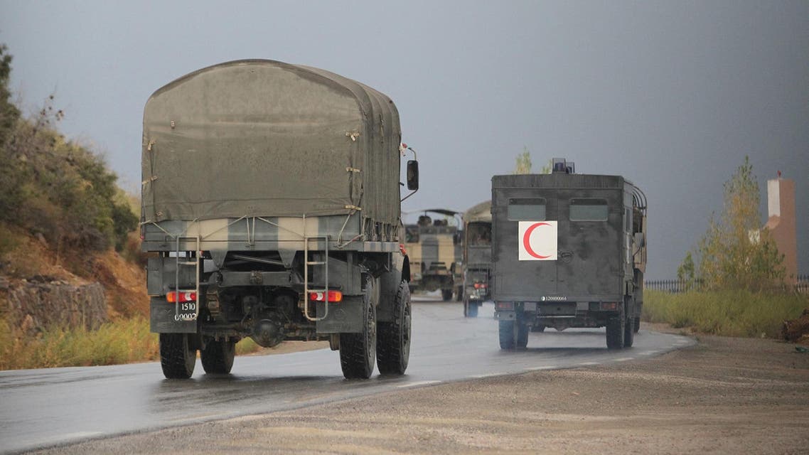 Algerian military trucks are pictured in the Tizi Ouzou region, northern Algeria