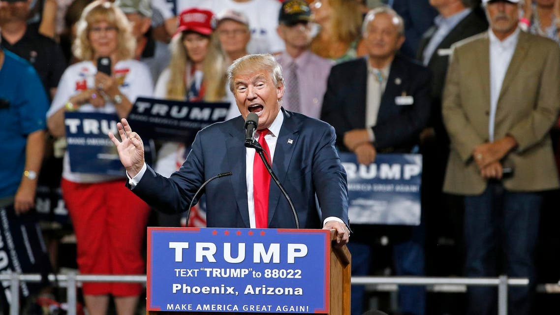 Republican presidential candidate Donald Trump speaks at a rally.