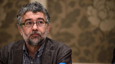 A picture taken on March 2, 2016 shows Erol Onderoglu, the Turkey representative for international rights group Reporters Without Borders (RSF), during a press meeting in Istanbul. (AFP)