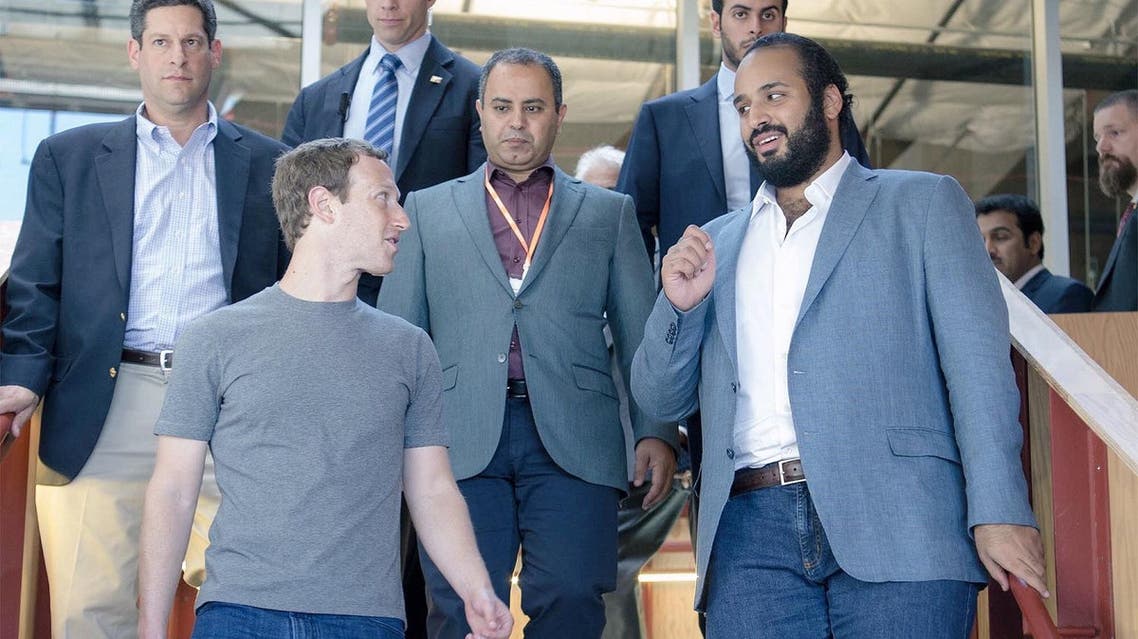 Saudi Deputy Crown Prince Mohammed bin Salman talks with Facebook founder Mark Zuckerberg (Exclusive images by Bandar al-Galoud)