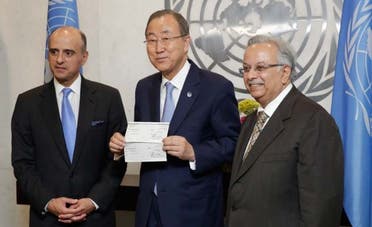 Adel al-Jubeir (left), former Ambassador of Saudi Arabia to the United States; Ban Ki-moon (center),  Secretary-General of the United Nations; and Abdallah Al-Mouallimi (right), Permanent Representative of  Saudi Arabia to the UN and Chair of the Advisory Board of the UNCCT. (UN Photo/Evan Schneider) 