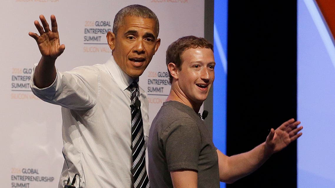 President Barack Obama and Facebook founder Mark Zuckerberg wave after speaking at the Global Entrepreneurship Summit in Stanford, Calif., Friday, June 24, 2016. (AP)