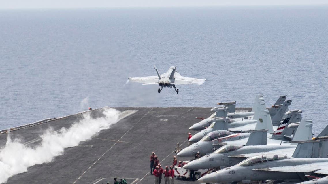 A U.S. Navy F/A-18E Super Hornet fighter jet launches from the flight deck of the aircraft carrier USS Harry S. Truman in the Mediterranean Sea in a photo released by the US Navy June 3, 2016.