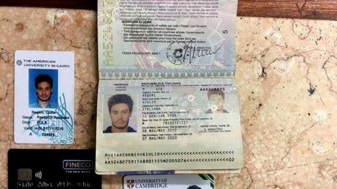In this file photo released by the Egyptian Ministry of Interior on Thursday, Mar. 24, 2016, personal belongings of slain Italian graduate student Giulio Regeni, including his passport, are displayed. (Reuters)