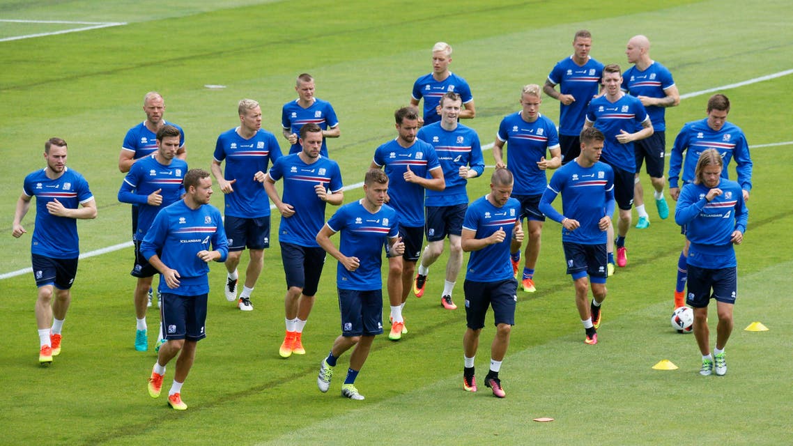 Iceland's team training at the Complexe Sportif d'Albigny in Annecy-le-Vieux, France. (Reuters)