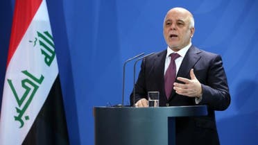 Iraqi Prime Minister Haider al-Abadi speaks at a joint press conference with German Chancellor after their meeting at the Chancellery in Berlin on February 11, 2016. AFP