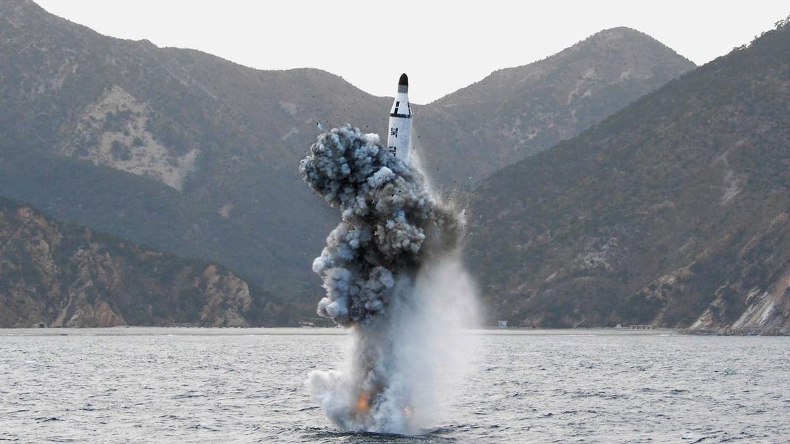 The test-fire of a submarine-launched ballistic missile at an undisclosed location in North Korea in April 2016 (AFP)