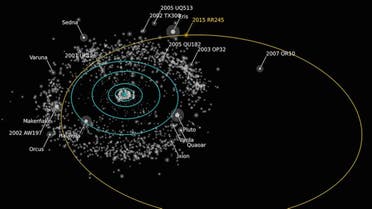 New dwarf planet RR245 seen in respect to the solar system. (OSSOSurvey)