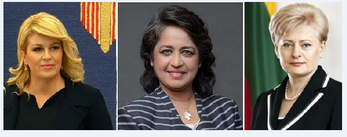 المعتبرات أجمل النساء الحاكمات، مع أن عمر أصغرهن 48 سنة، وهن من اليمين رئيسة ليتوانيا داليا غريباوسكايتي، ثم رئيسة ماوريشيوس، أمينة غريب فقيم، وبعدها رئيسة كرواتيا كوليندا كيتاروفيتش