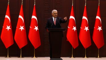 Turkey’s Prime Minister Binali Yildirim addresses the media in Ankara. (Reuters)
