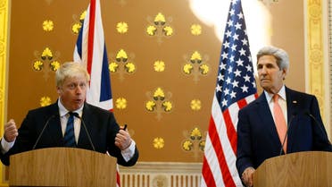 Britain's Foreign Secretary Boris Johnson, left, speaks during a press conference with U.S. Secretary of State John Kerry at the Foreign Office in London, Tuesday, July 19, 2016. (AP Photo/Kirsty Wigglesworth, pool)