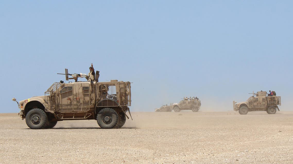 Fighters against Shiite rebels known as Houthis ride on armored vehicles near the strait of Bab al-Mandab, west of the southern port city of Aden, to take back the control of the strait, Yemen, Friday, Oct. 2, 2015. (AP)