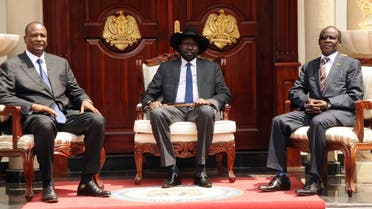 South Sudan's President Salva Kiir (C) poses for a photograph with First Vice President Taban Deng Gai (L) and Second Vice President James Wani Igga (R) at the Presidential Palace in the capital of Juba, South Sudan, July 26, 2016. REUTERS/