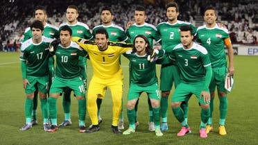 Iraq's starting eleven pose for a group picture ahead of their AFC U23 Championship 3rd place football match between Qatar and Iraq in Doha on January 29, 2016. (AFP)