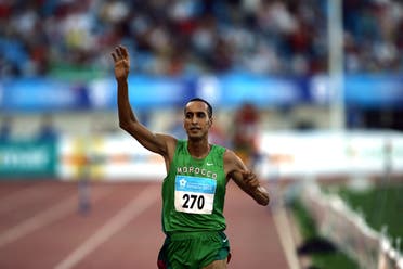Morocco's Boulami celebrates winning men's 3000 metres steeplechase at the XV Mediterranean Games Almeria 2005 in Almeria. Morocco's Brahim Boulami celebrates winning men's 3000 metres steeplechase final at the XV Mediterranean Games Almeria 2005, southern Spain, July 1, 2005. Boulami won the gold medal with Spain's Antonio Jimenez taking the silver and France's Gael Pencreach bronze. (Reuters)
