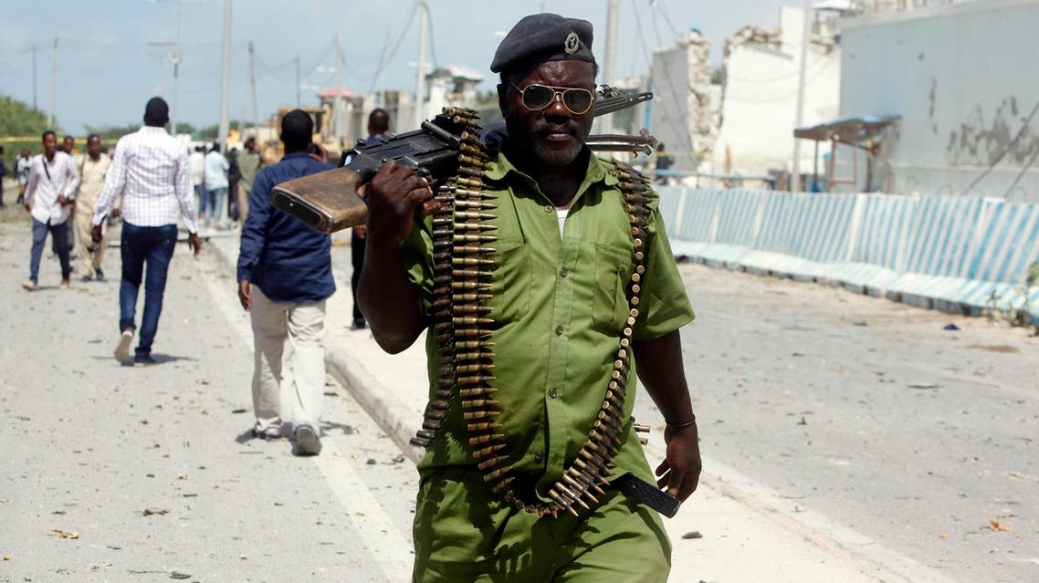 somali soldier at bombing site AP