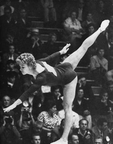 Larisa Latynina of Russia during her performance on the beam at the final of the woman's gymnastics held Sept. 9, 1960 at Rome's Terme Di Caracalla. She won second place in this event. (AP)