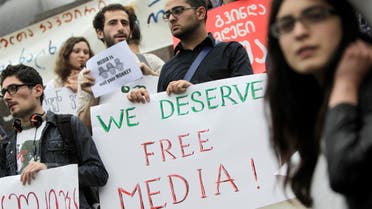 People attend a rally to mark World Press Freedom Day in Tbilisi, May 3, 2012. World Press Freedom Day was proclaimed by the UN General Assembly in December 1993. REUTERS/