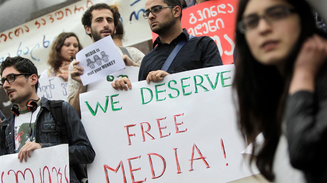People attend a rally to mark World Press Freedom Day in Tbilisi, May 3, 2012. World Press Freedom Day was proclaimed by the UN General Assembly in December 1993. REUTERS/