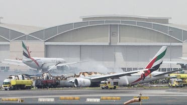 Emirates Airline flight is seen after it crash-landed at Dubai International Airport. (Reuters)