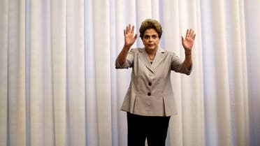Suspended Brazilian President Dilma Rousseff gestures during a news conference with foreign media in Brasilia, Brazil, June 14, 2016. REUTERS