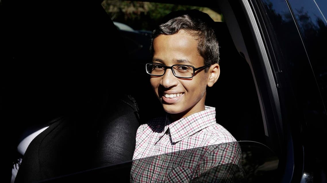 In this Sept. 17, 2015 file photo, Ahmed Mohamed sits in a vehicle before leaving his family's home in Irving, Texas. The family of Ahmed Mohamed, who was arrested after a homemade clock he brought to school was mistaken for a bomb, filed a lawsuit Monday, Aug. 8, 2016, against Texas school officials saying they violated the boy's civil rights. (AP Photo/LM Otero, File) Use Information This conte