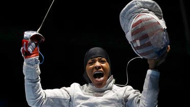 btihaj Muhammad (USA) of USA celebrates winning her match. REUTERS/