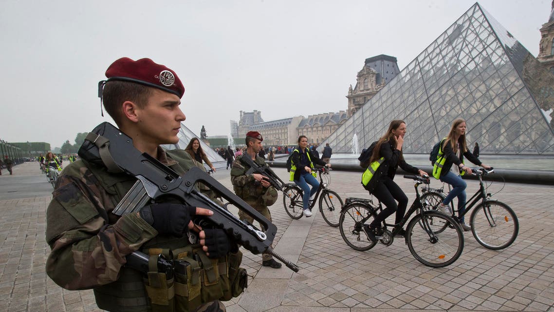 French soldier patrols at the Louvre museum in Paris (File AP)