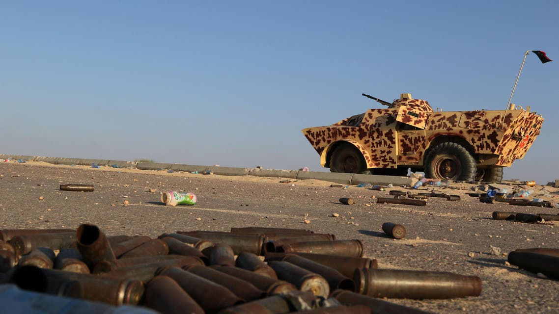 A military vehicle used by fighters from the pro-government forces loyal to Libya's Government of National Unity (GNA) is seen near ammunition casing on August 3, 2016 in Sirte during an operation against jihadists of the Islamic State (IS) group. (afp)