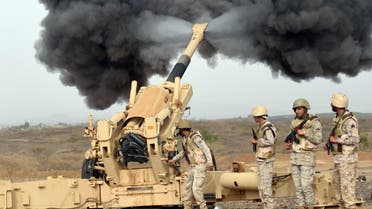 Saudi army artillery fire shells towards Yemen from a post close to the Saudi-Yemeni border. (File photo: AFP)