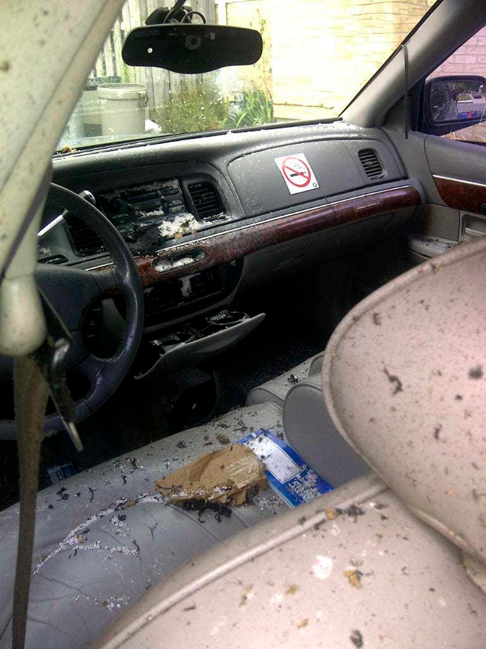 Royal Canadian Mounted Police (RCMP) photo of inside of the taxi where there was a detonation with suspect Aaron Driver inside in Strathroy. (Reuters)