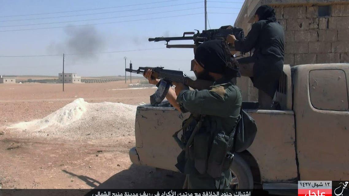 This image posted online on Monday, July. 18, 2016, by supporters of the ISIS , shows their fighters during clashes with the Kurdish-led Syria Democratic Forces in Manbij, in Aleppo province, Syria. (AP)