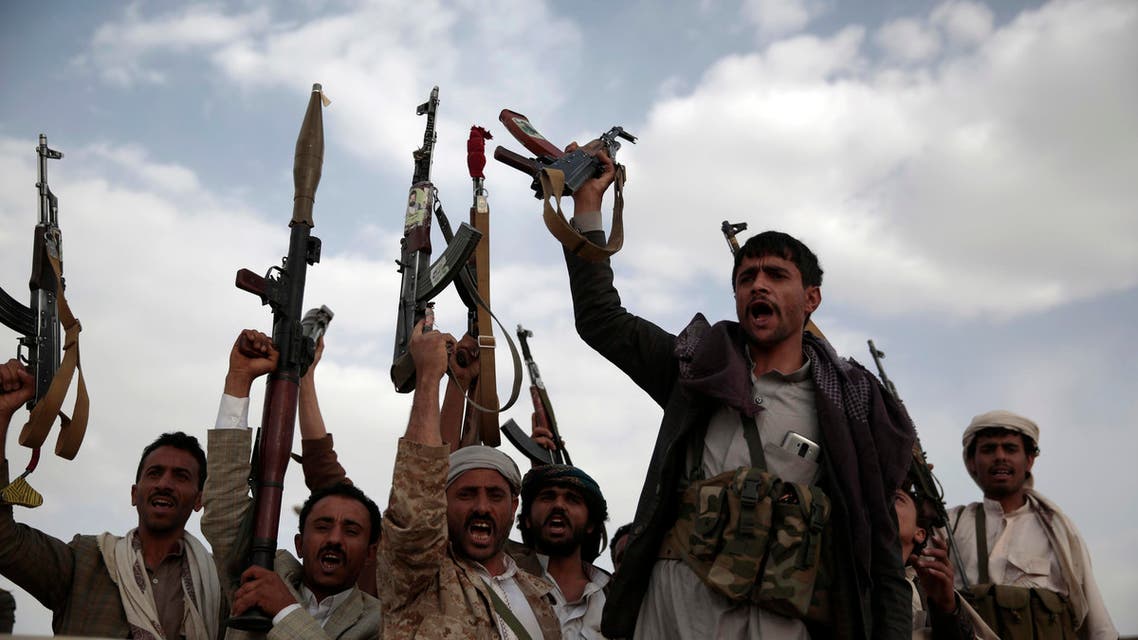 Tribesmen loyal to Houthi rebels hold their weapons during a gathering aimed at mobilizing more fighters into battlefronts in several Yemeni cities, in Sanaa, Yemen, Monday, June 20, 2016. AP