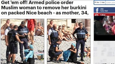 The photos, whose source is not clear, caused a furore on Twitter, where many interpreted them as the woman being forced to undress by police. (Photo screenshot: Daily Mail)