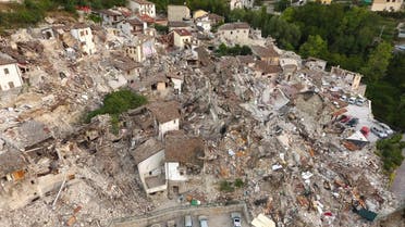A drone photo shows the damages following an earthquake in Pescara del Tronto, central Italy, August 25, 2016. REUTERS