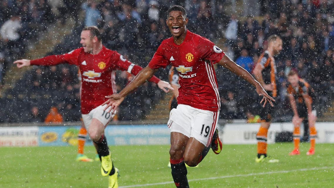Manchester United's Marcus Rashford celebrates scoring their first goal Action Images via Reuters