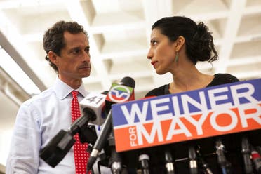 File photo of Anthony Weiner and his wife Huma Abedin at a news conference in New York during his mayoral campaign, July 23, 2013. (Reuters)