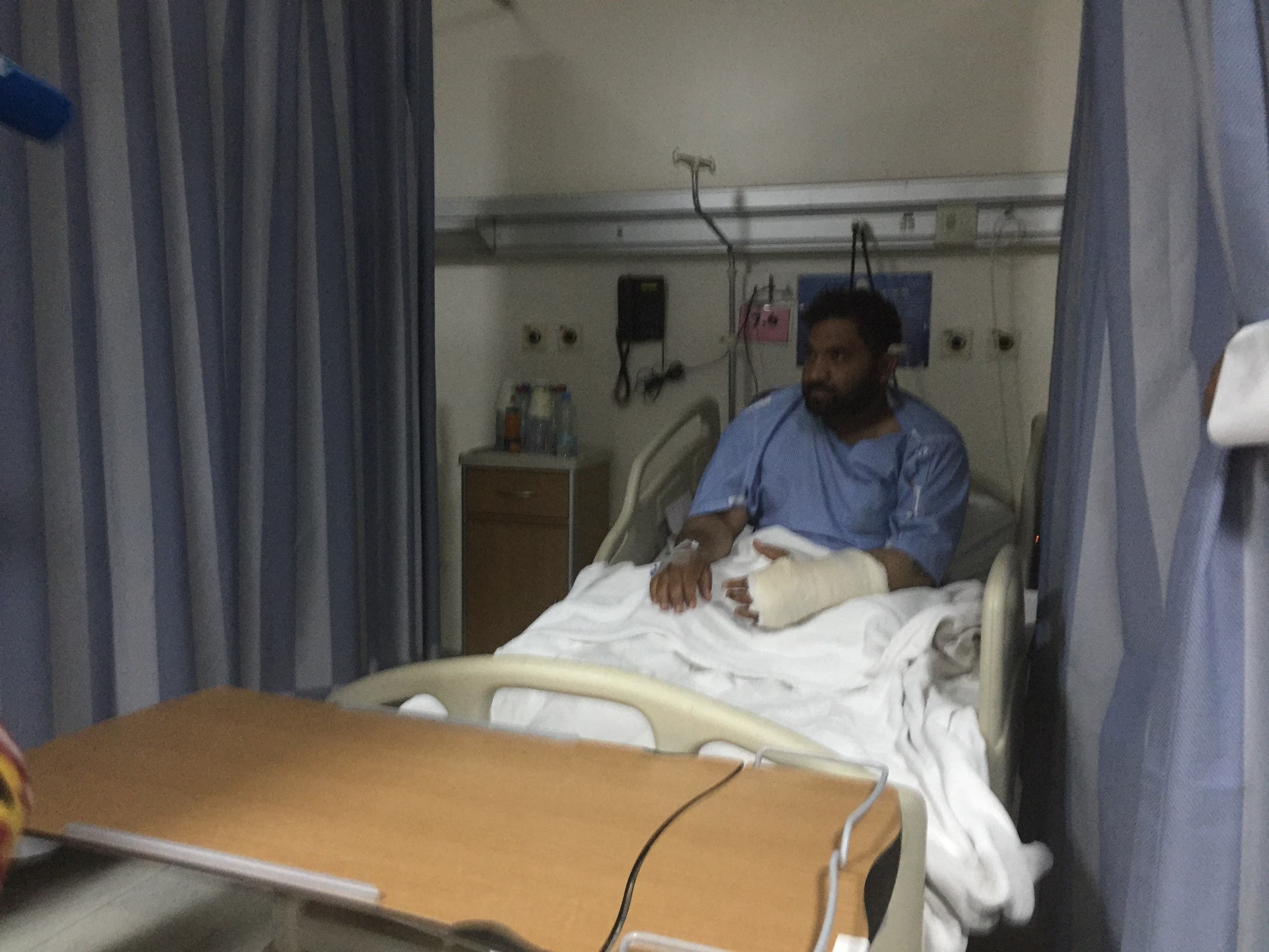Pakistani worker Imran Khan has only been in Najran four months before being attacked by a Houthi rocket. (Ismaeel Naar/Al Arabiya English)